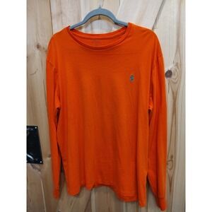 Polo Ralph Lauren Men Sz L  Long Sleeve Crew Preppy T Shirt Orange Green Pony